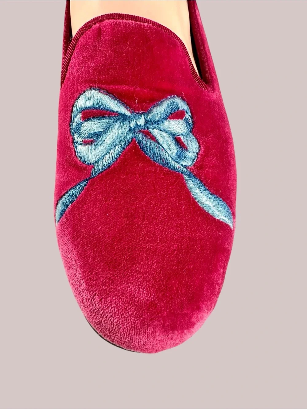 LoveShackFancy x Stubb & Wootton Bow Slippers in Pink Velvet - Picture 6 of 15